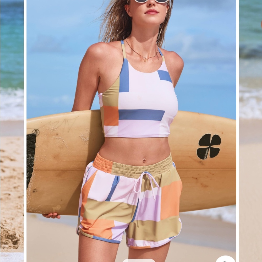Colorful Geometric Print Swim Suit Set Medium New With Tags